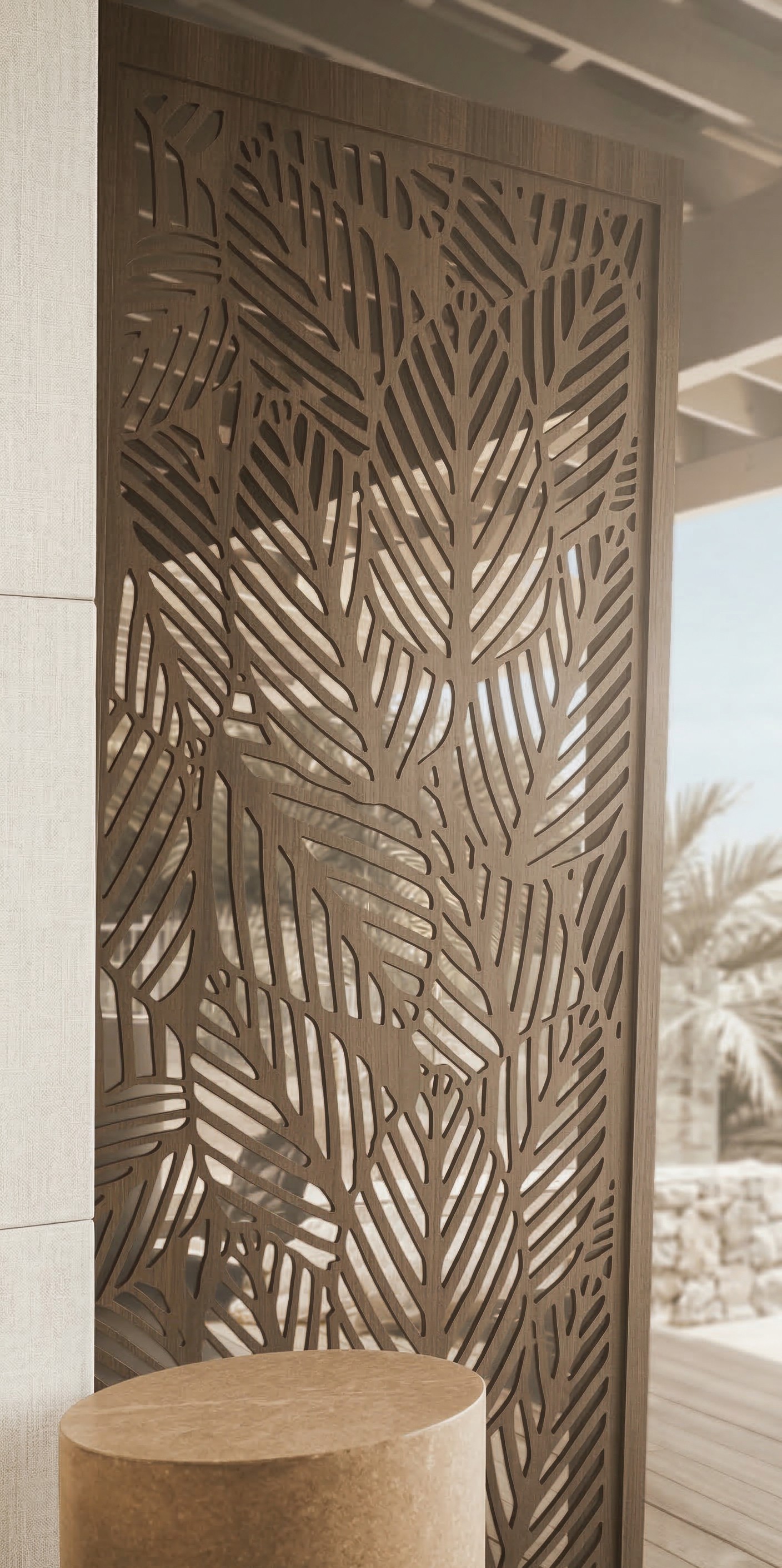 Screen calado con diseño de hojas tropicales